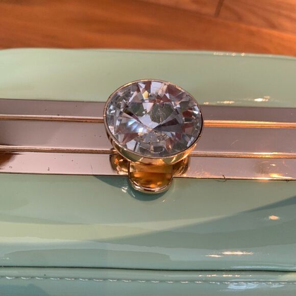 Purse, handbag, EUC, quilted turquoise vegan patent leather, holds phone - Picture 5 of 16